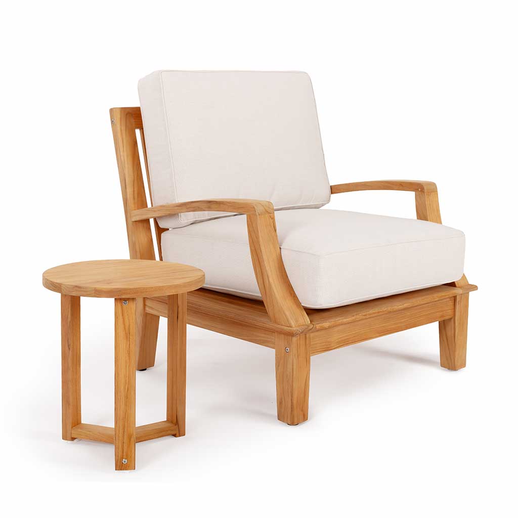 Avalon Grande Arm Chair || Teak/White Linen