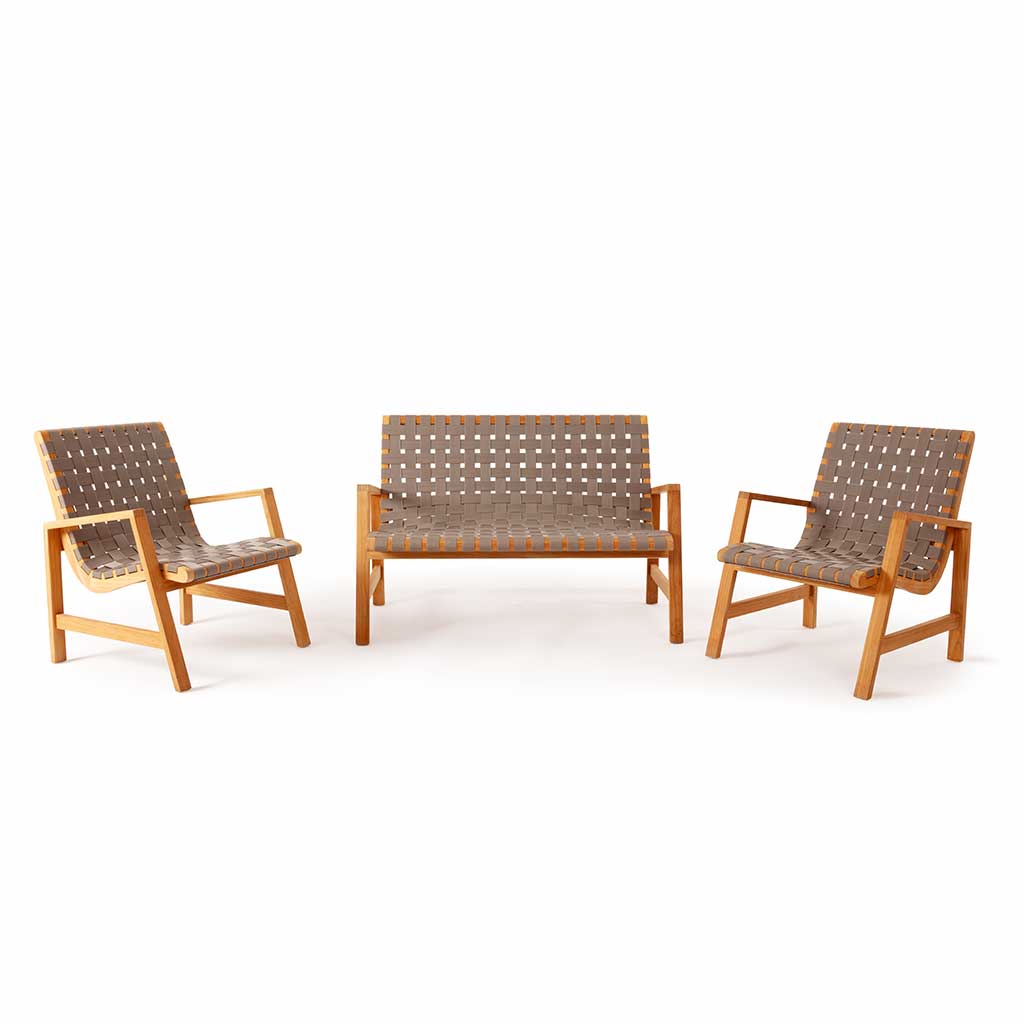 Oak Park Allen Woven Bench || Teak/Black