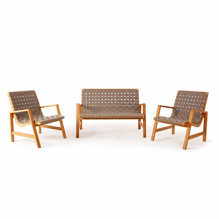 Oak Park Allen Woven Bench || Teak/Black