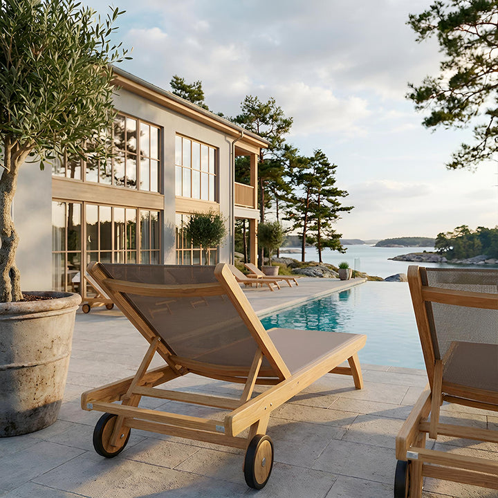 Avalon Sunlounger with Sling || Teak/Grey