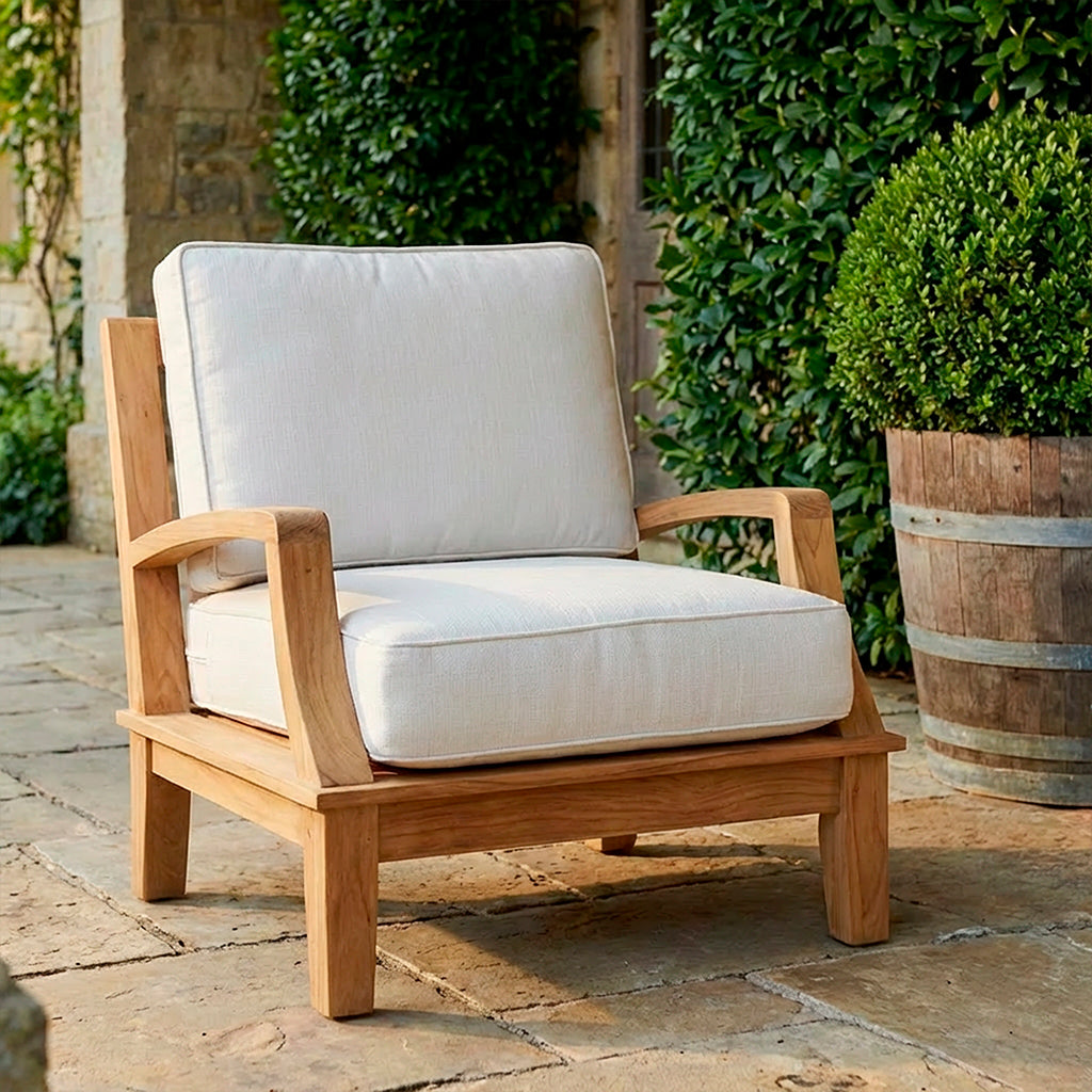 Avalon Grande Arm Chair || Teak/White Linen