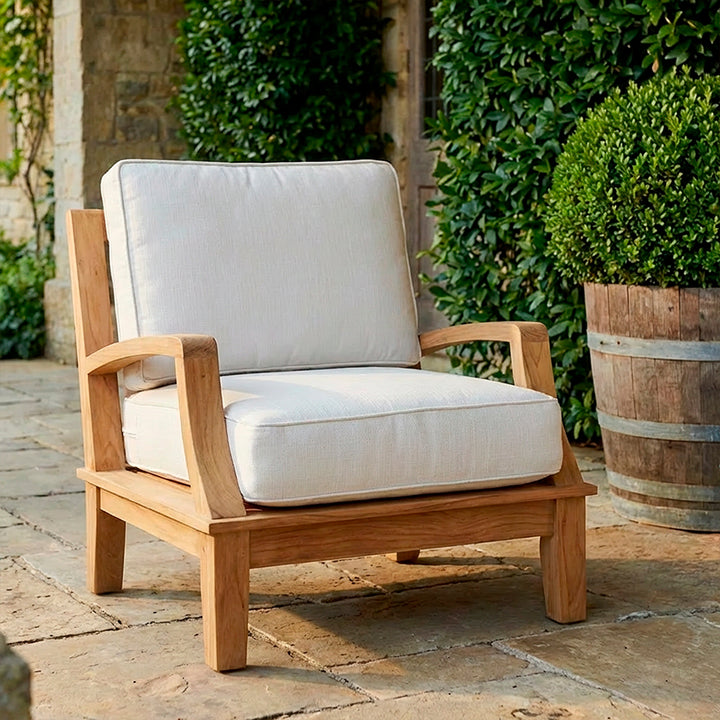 Avalon Grande Arm Chair || Teak/White Linen