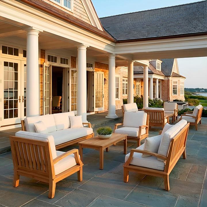 Avalon Grande Sofa || Teak/White Linen