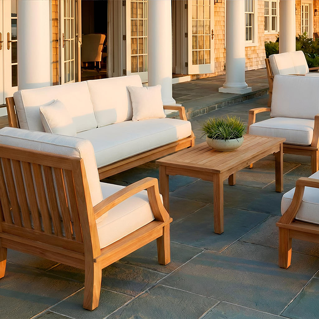 Avalon Grande Sofa || Teak/White Linen