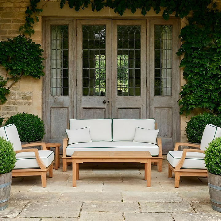 Avalon Grande Sofa || Teak/White Linen