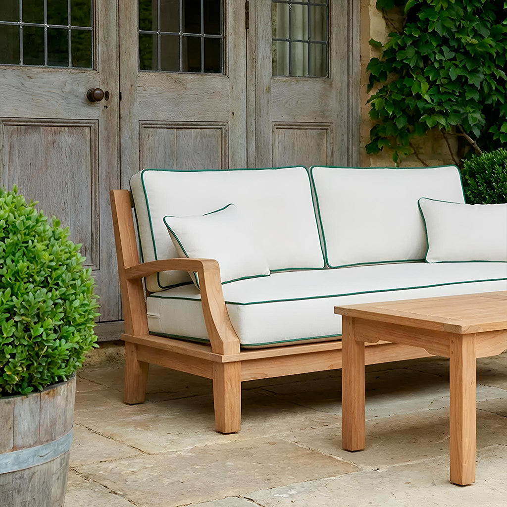 Avalon Grande Sofa || Teak/White Linen