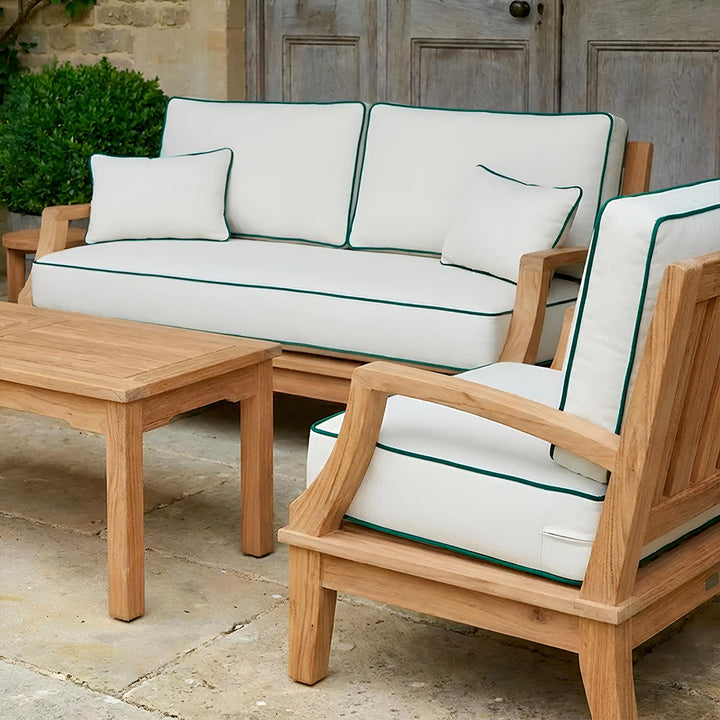 Avalon Grande Sofa || Teak/White Linen