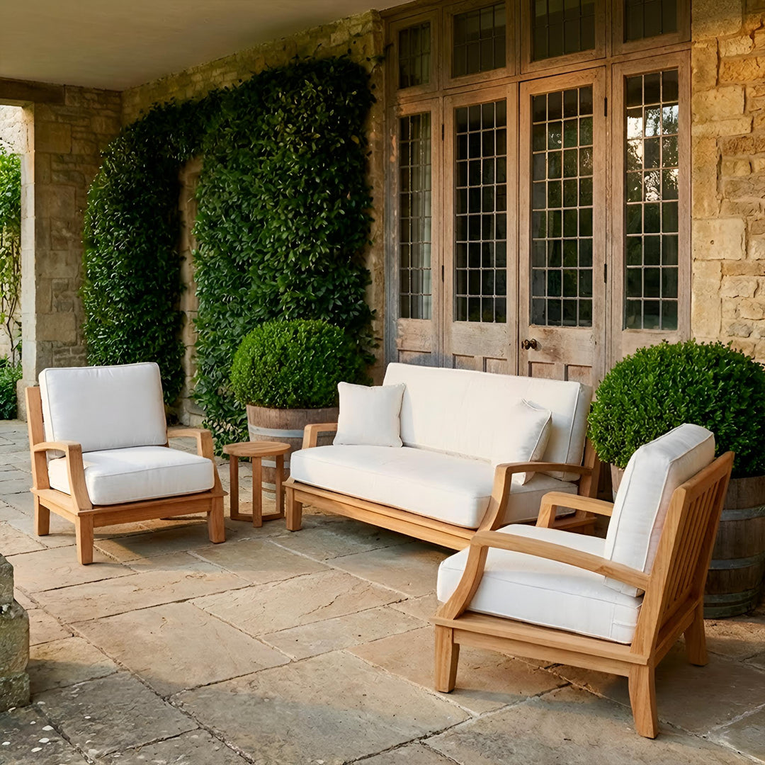 Avalon Grande Arm Chair || Teak/White Linen